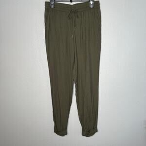 Joie Ankle Pants Olive Green Drawstring Waist Silk Pull On Tapered Leg Sz S
